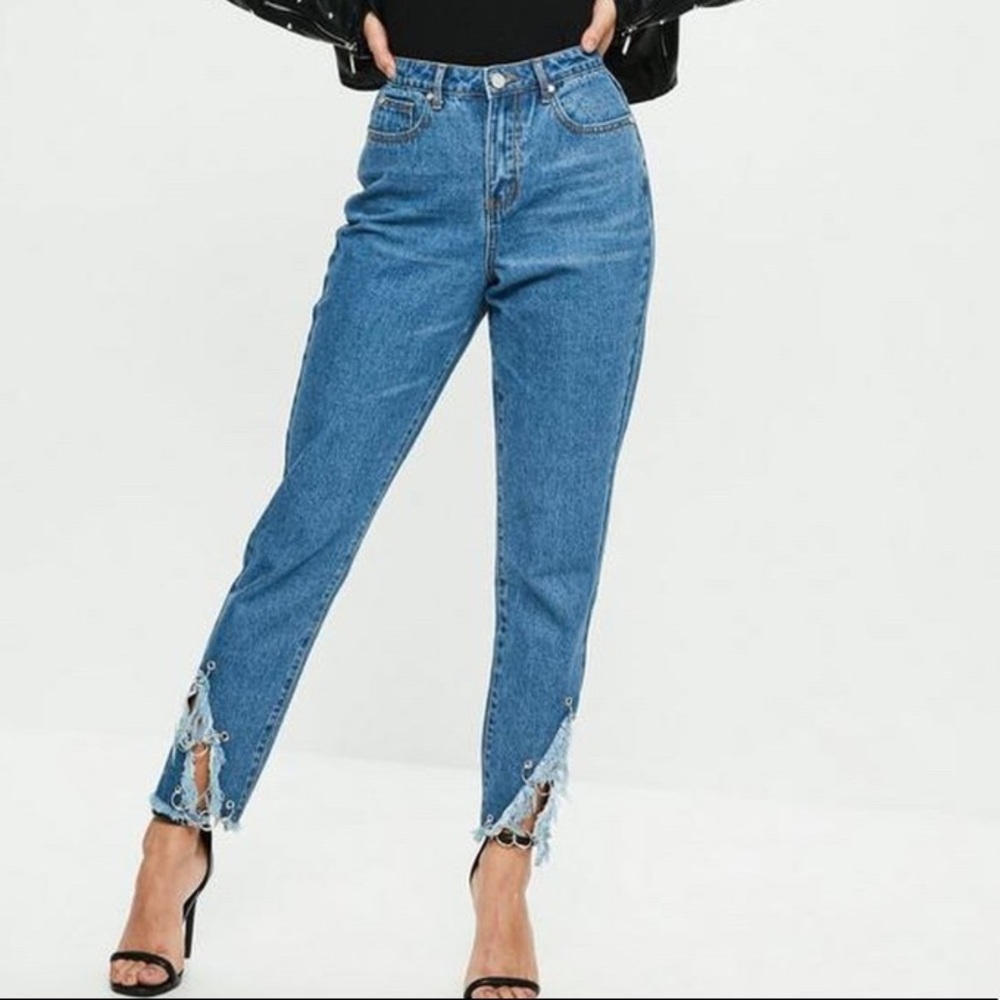 Missguided Blue Riot Pierced mom jeans